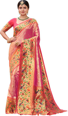 AARVI FASHION Woven Daily Wear Silk Blend Saree(Pink)