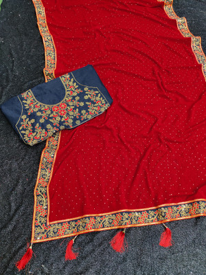 LAKHADATARI PRINTS Printed Bandhani Georgette, Chiffon Saree(Red)