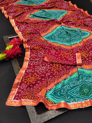 maayro Printed Bandhani Georgette Saree(Multicolor)