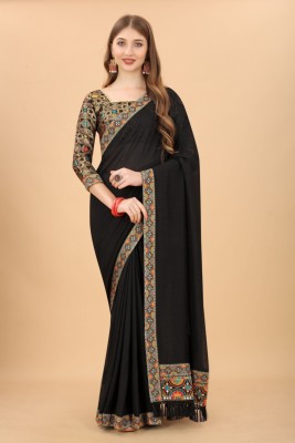 RKD Fashion Solid/Plain Daily Wear Art Silk Saree(Black)