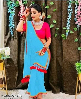 MITRACREATION Self Design Bollywood Georgette Saree(Light Blue)