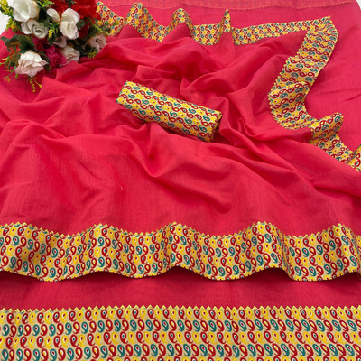 manish Self Design Mysore Pure Cotton Saree(Pink)