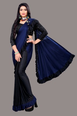 Aika Embellished Bollywood Lycra Blend Saree(Dark Blue)