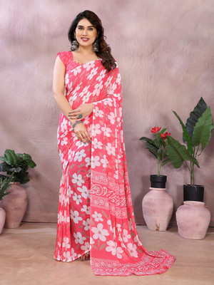 Anand Sarees Floral Print Daily Wear Georgette Saree(Pink)