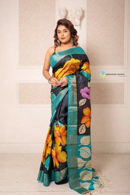 ARDHANGINI DESIGNS Printed, Floral Print Handloom Tussar Silk Saree(Multicolor)