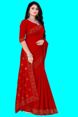 SHIVAYFAB Self Design Chanderi Georgette, Art Silk Saree(Red)