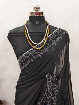 MAANVIT Self Design Bollywood Georgette Saree(Black)