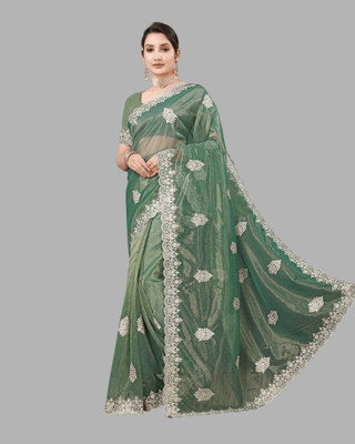 SHOBHTESH Embroidered Madhubani Net Saree(Light Green)