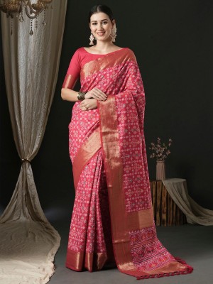 ANOUK Printed Patola Silk Blend Saree(Pink)