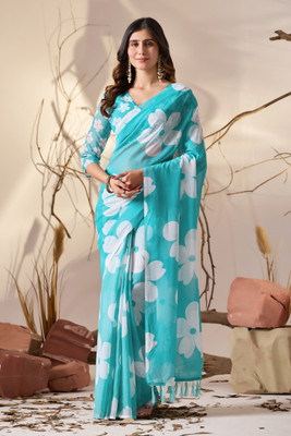 Suvella Printed, Floral Print Daily Wear Georgette Saree(Light Blue)