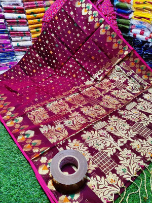 AMIT STORE Self Design Tant Pure Cotton Saree(Purple)