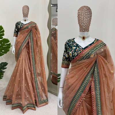Julee Embroidered Bollywood Net Saree(Red)