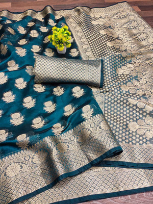 DHARM CREATION Self Design Banarasi Organza Saree(Beige)