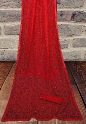 Fashion Field Printed Bollywood Net Saree(Red)
