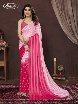 Anand Sarees Striped Bollywood Satin Saree(Pink)