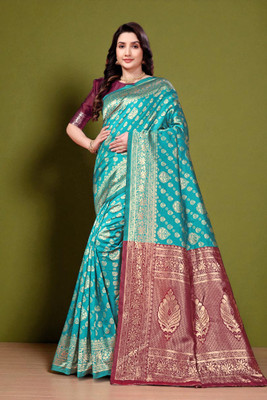 JAY KHODIYAR EMBROIDERY Woven, Self Design Bollywood Jacquard Saree(Light Blue)