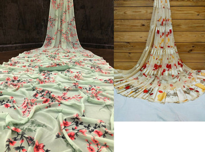 Sita Floral Print Bollywood Georgette Saree(Pack of 2, Green)