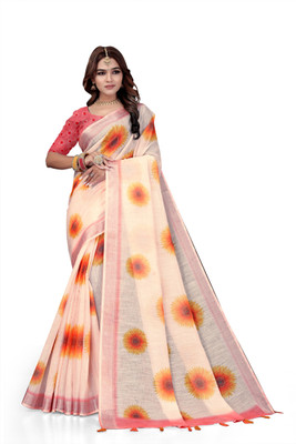 Suhagfab Printed Bollywood Cotton Linen Saree(Multicolor)