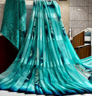 HouseOfCommon Printed Daily Wear Georgette Saree(Light Blue)