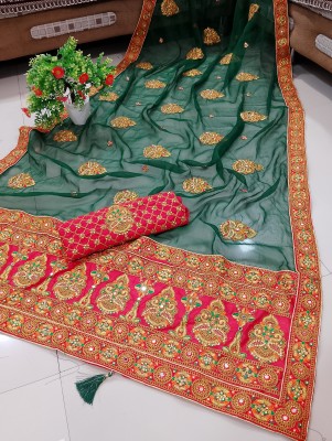 Anjani Textile Embellished Bollywood Silk Blend Saree(Green)