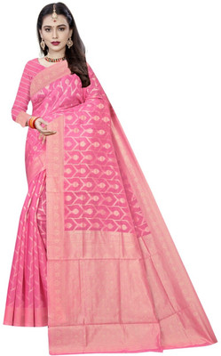 siddharth textiles Self Design Banarasi Cotton Silk Saree(Pink)