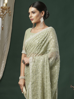 ANOUK Embellished Bollywood Georgette Saree(Light Green)