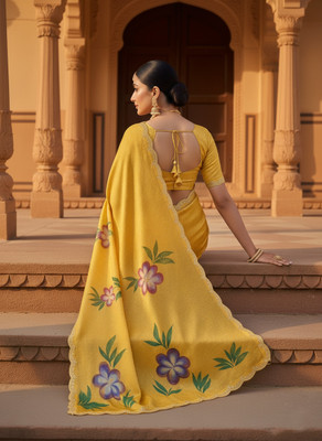 Sareez House Blocked Printed Bollywood Jimmy choo Saree(Yellow)