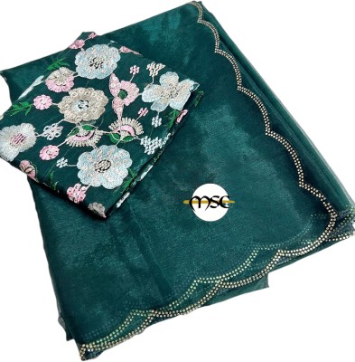 Stylish Sarees Solid/Plain, Self Design Bollywood Organza, Art Silk Saree(Dark Green)