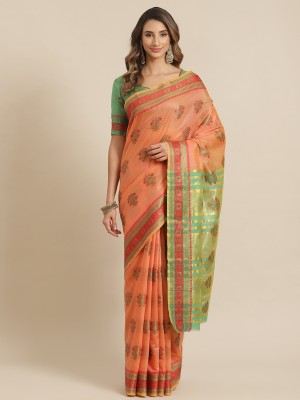 SERONA FABRICS Woven, Printed, Solid/Plain Bollywood Cotton Silk Saree(Orange)