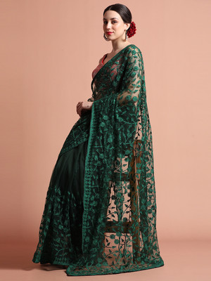 Jaipur Kurti Embroidered Bollywood Net Saree(Green)
