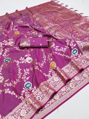 Tasrika Woven Banarasi Cotton Silk Saree(Purple)