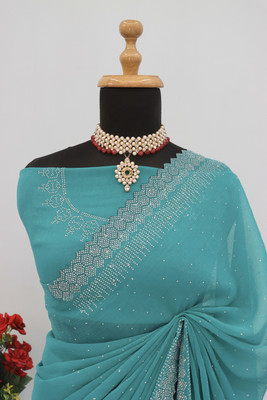 JENNYFEB Embellished Bollywood Organza Saree(Light Blue)