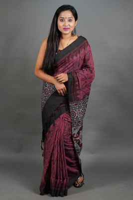 Rnn Saree Printed Sambalpuri Pure Cotton Saree(Maroon)
