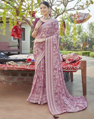 SIRIL Floral Print, Embellished, Printed Bollywood Chiffon Saree(Pink)