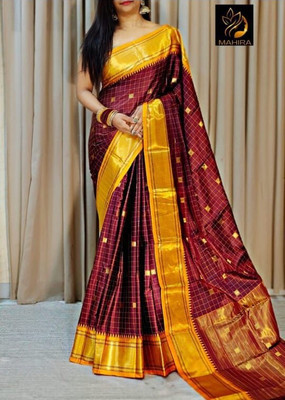 WILLMAKE Printed Bollywood Georgette Saree(Maroon, Yellow)