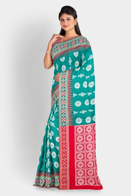LYANNA Temple Border, Solid/Plain Banarasi Handloom Dupion Silk, Cotton Silk Saree(Green)