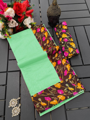 manish Solid/Plain Bollywood Cotton Blend Saree(Light Green)
