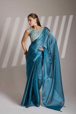 shiv textiles Embellished Bollywood Net Saree(Blue)
