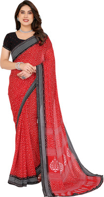 Moda Rapido Printed Daily Wear Georgette Saree(Red, Black)