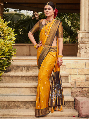 Tasrika Woven Kanjivaram Silk Blend Saree(Yellow)