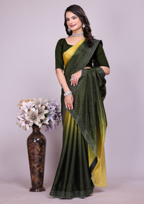 PRAGATI DESIGNER Embellished Bollywood Chiffon Saree(Yellow, Dark Green)