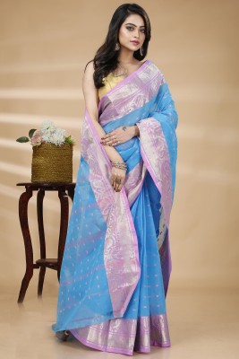 DipDiya Paisley, Self Design, Woven Tant Pure Cotton Saree(Light Blue)