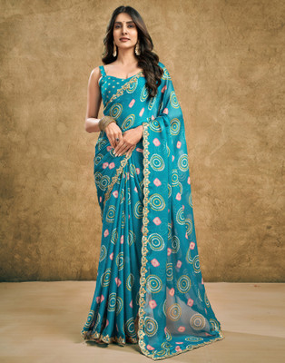 Satrani Self Design Bollywood Georgette, Chiffon Saree(Blue)