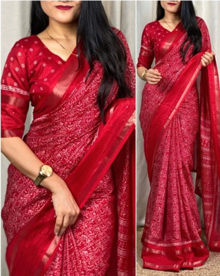 S.R.TEXTILES Printed Bandhani Chiffon Saree(Red)