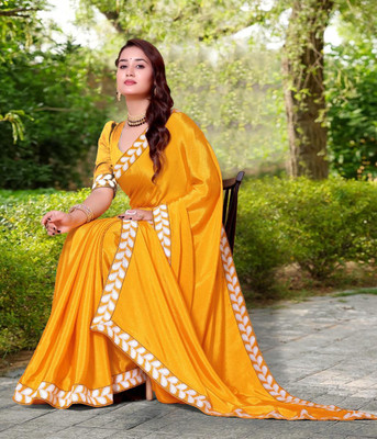 jayant creation Embroidered, Solid/Plain Bollywood Georgette Saree(Yellow)