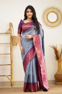 Divastri Woven Banarasi Silk Blend Saree(Grey)
