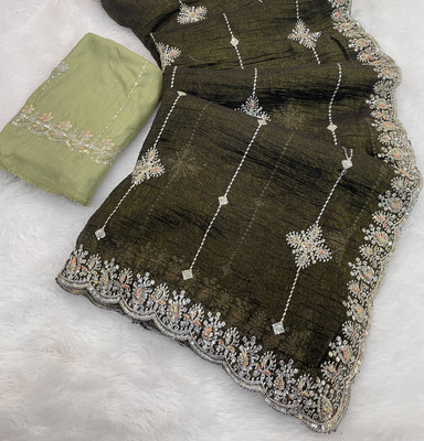 Ethina Fashion Embellished Bollywood Chiffon Saree(Light Green)