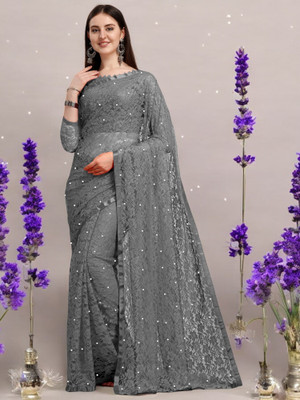 Nexafashion Self Design Bollywood Net Saree(Grey)