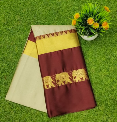Mortal Textile Solid/Plain Handloom Cotton Silk Saree(Mustard)
