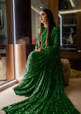Bhojal Creation Embroidered, Embellished Bollywood Georgette Saree(Green)